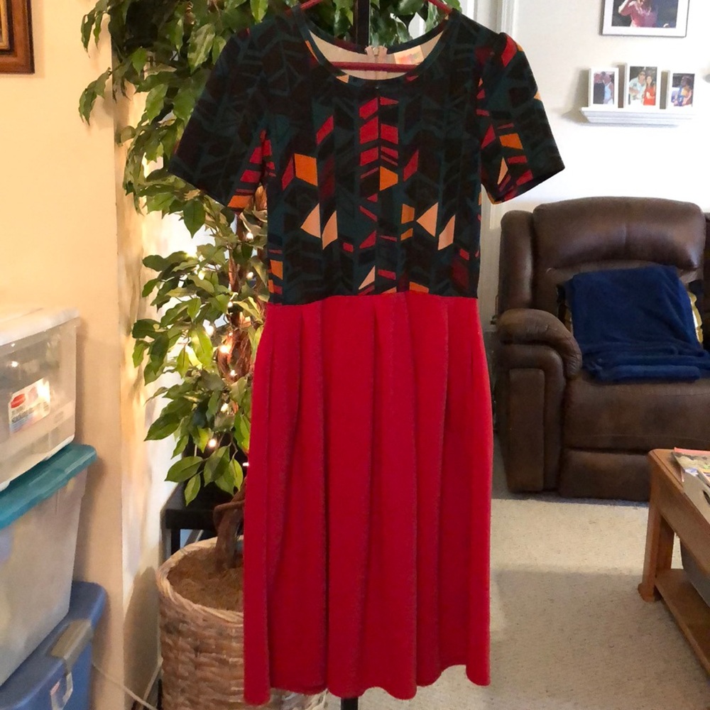 LuLa Roe Red Dress With A Geometric Top
